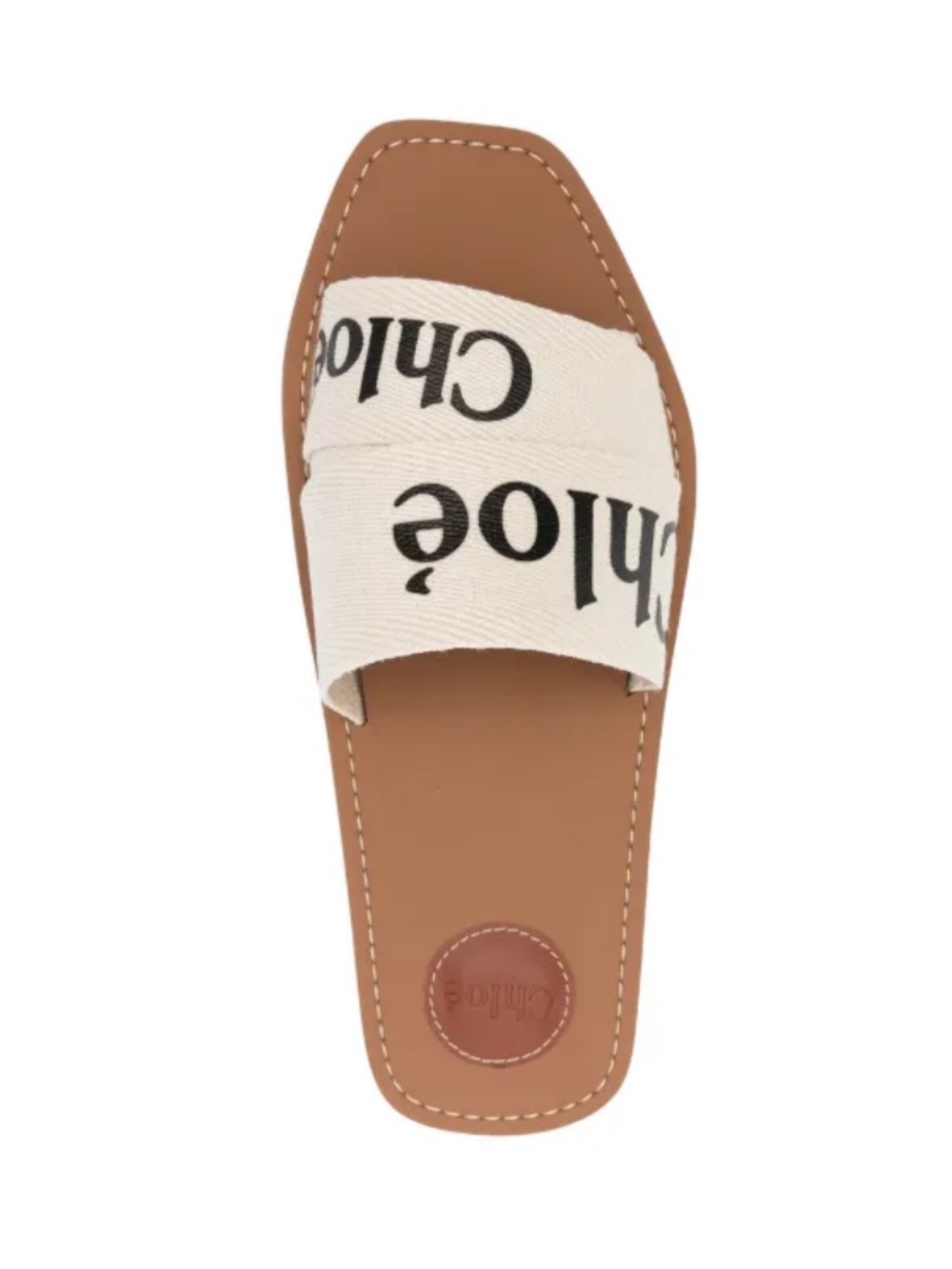 Authentic Chloe Woody Logo-Print Slide Sandals in Cream and Tan
